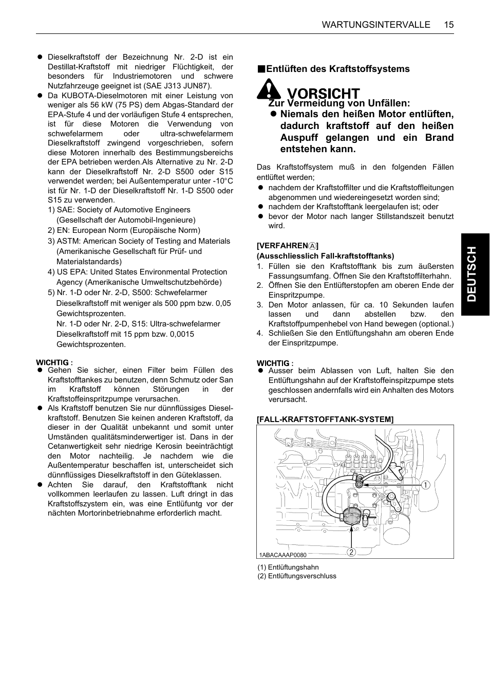 B entlüften des kraftstoffsystems, Entlüften des kraftstoffsystems, De uts c h | Karcher HDS 13-80 De Tr1 User Manual | Page 123 / 244