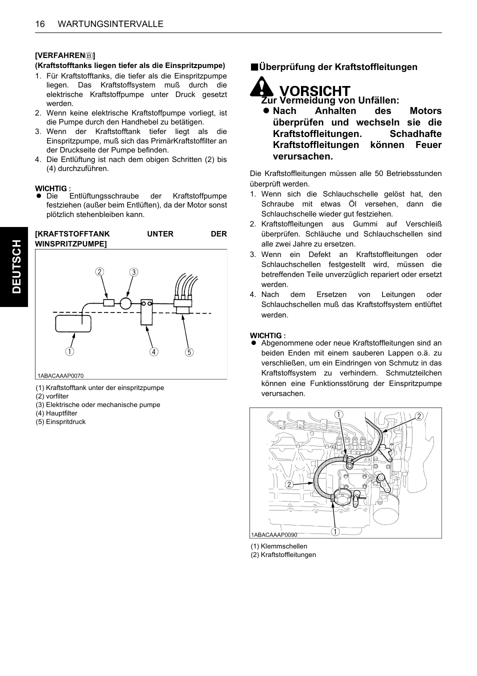 B überprüfung der kraftstoffleitungen, Überprüfung der kraftstoffleitungen, De uts c h | Karcher HDS 13-80 De Tr1 User Manual | Page 124 / 244
