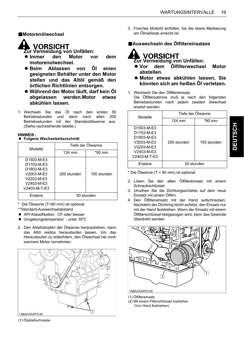 B motorenölwechsel, B auswechseln des ölfiltereinsatzes, Motorenölwechsel auswechseln des ölfiltereinsatzes | De uts c h | Karcher HDS 13-80 De Tr1 User Manual | Page 127 / 244