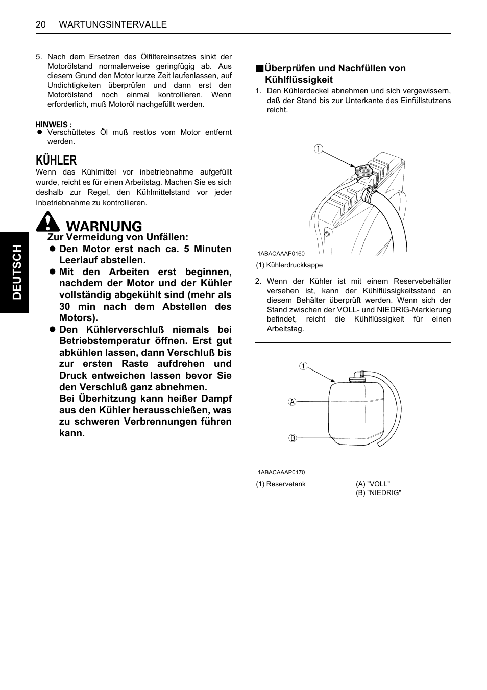 Kühler, B überprüfen und nachfüllen von kühlflüssigkeit, Überprüfen und nachfüllen von kühlflüssigkeit | De uts c h | Karcher HDS 13-80 De Tr1 User Manual | Page 128 / 244