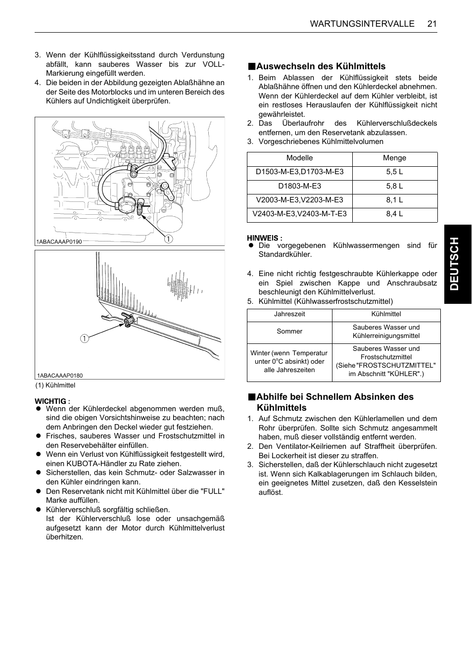 B auswechseln des kühlmittels, B abhilfe bei schnellem absinken des kühlmittels, De uts c h | Karcher HDS 13-80 De Tr1 User Manual | Page 129 / 244