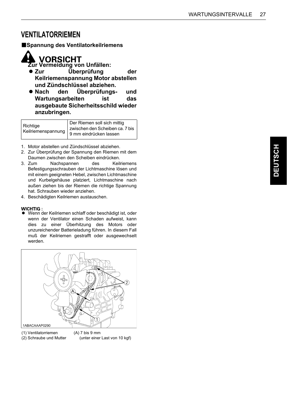 Ventilatorriemen, B spannung des ventilatorkeilriemens, Spannung des ventilatorkeilriemens | De uts c h | Karcher HDS 13-80 De Tr1 User Manual | Page 135 / 244