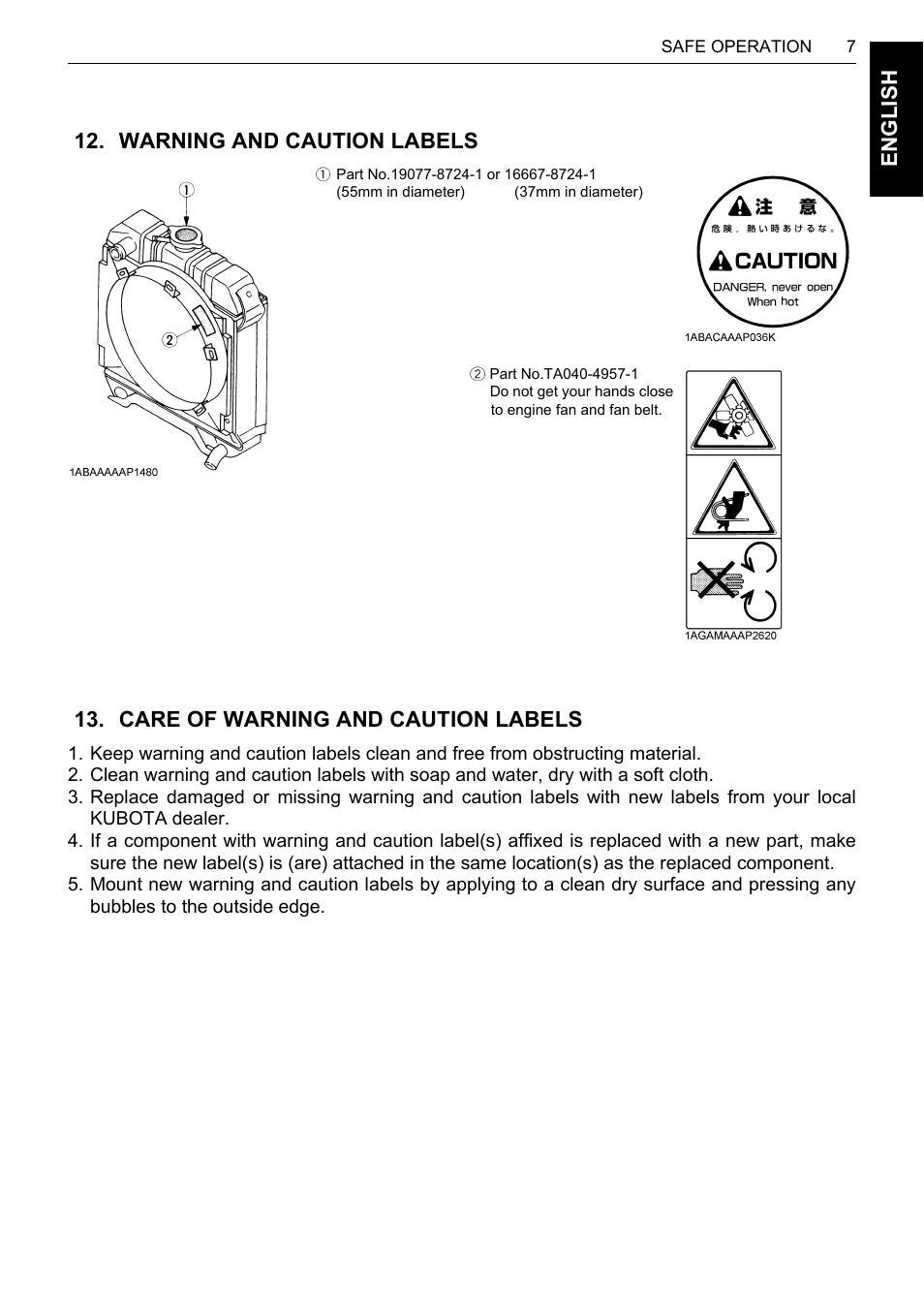 En glish, Warning and caution labels, Care of warning and caution labels | Karcher HDS 13-80 De Tr1 User Manual | Page 15 / 244