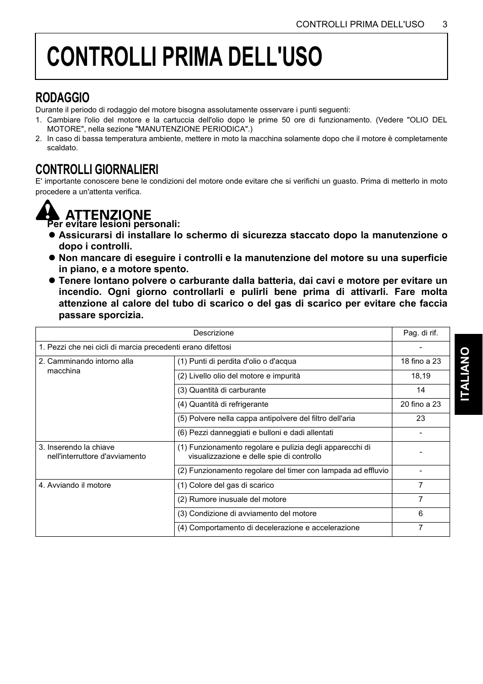 Controlli prima dell'uso, Rodaggio, Controlli giornalieri | Rodaggio controlli giornalieri, Italiano | Karcher HDS 13-80 De Tr1 User Manual | Page 159 / 244