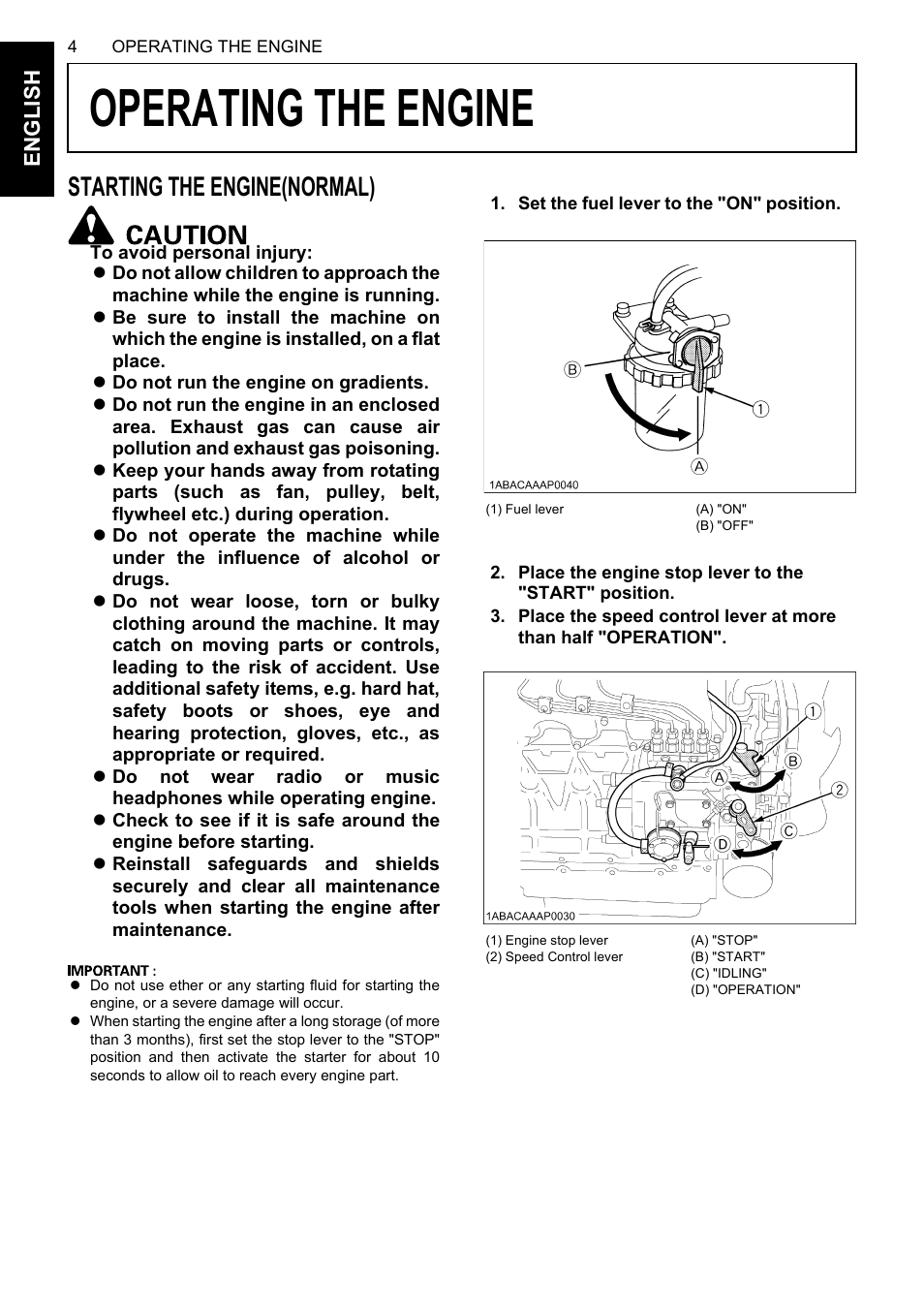 Operating the engine, Starting the engine(normal) | Karcher HDS 13-80 De Tr1 User Manual | Page 20 / 244