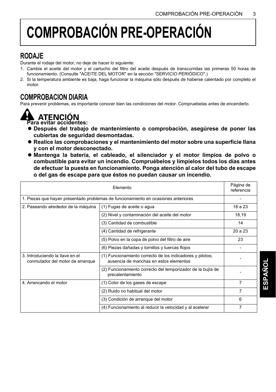 Comprobación pre-operación, Rodaje, Comprobacion diaria | Rodaje comprobacion diaria, Es pa ño l | Karcher HDS 13-80 De Tr1 User Manual | Page 207 / 244