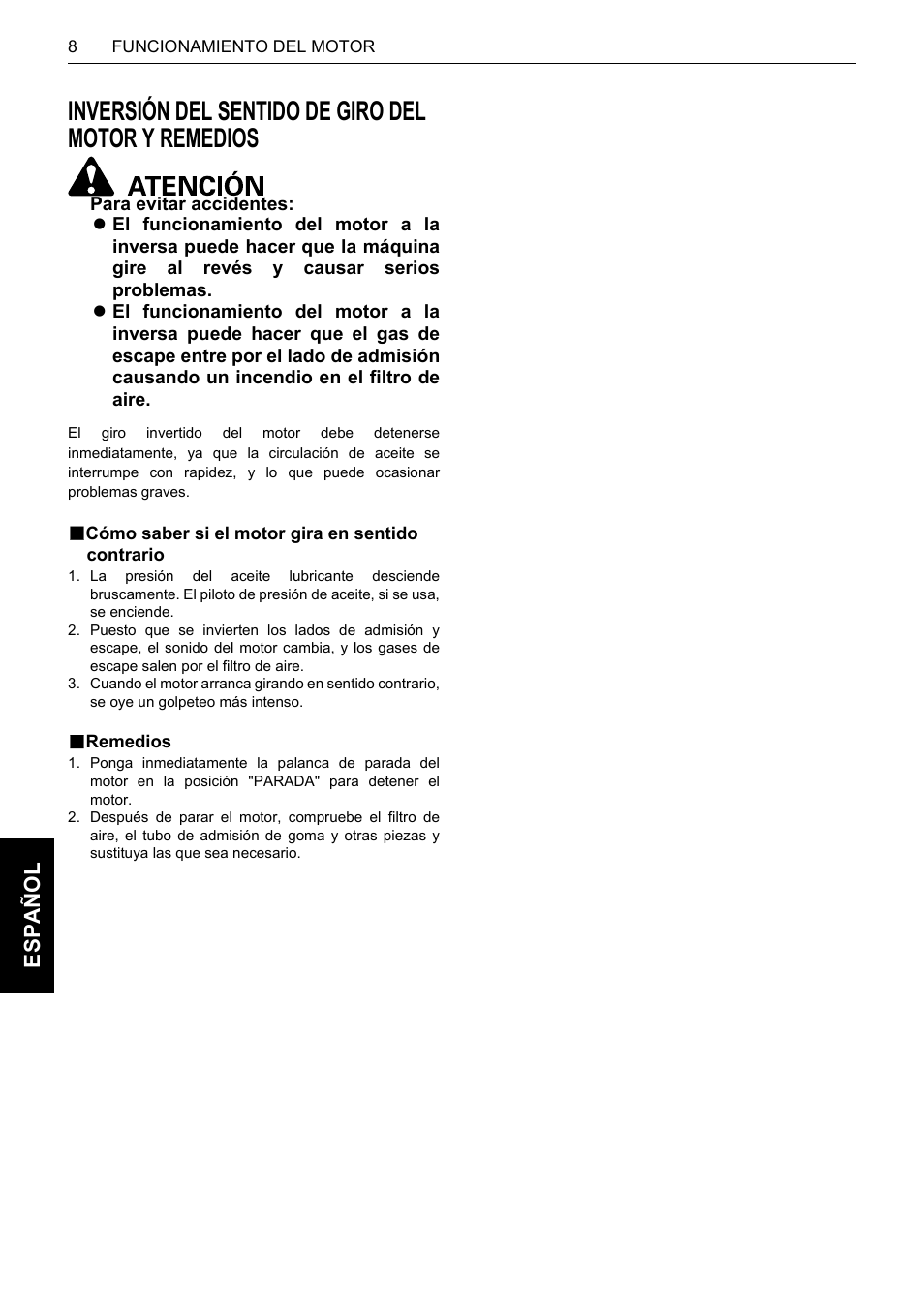 Inversión del sentido de giro del motor y remedios, B cómo saber si el motor gira en sentido contrario, B remedios | Es pa ño l | Karcher HDS 13-80 De Tr1 User Manual | Page 212 / 244