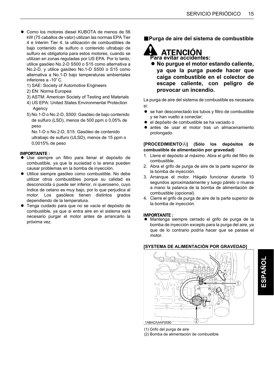 B purga de aire del sistema de combustible, Purga de aire del sistema de combustible, Es pa ño l | Karcher HDS 13-80 De Tr1 User Manual | Page 219 / 244