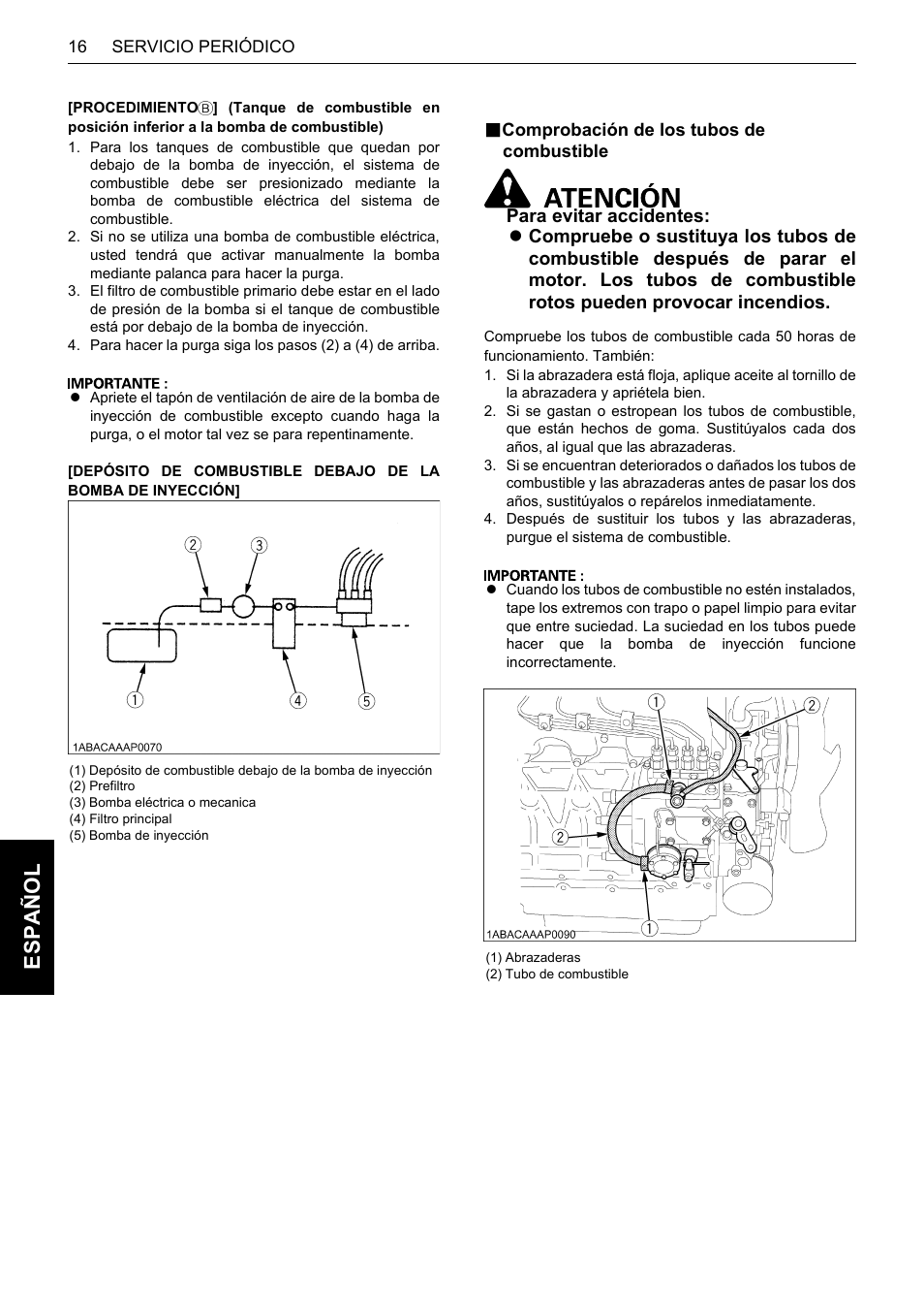 B comprobación de los tubos de combustible, Comprobación de los tubos de combustible, Es pa ño l | Karcher HDS 13-80 De Tr1 User Manual | Page 220 / 244