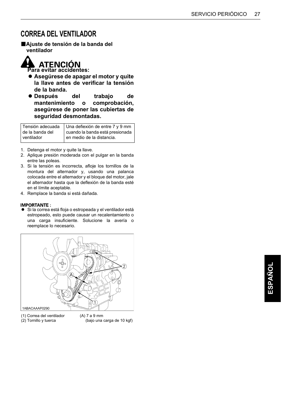 Correa del ventilador, B ajuste de tensión de la banda del ventilador, Ajuste de tensión de la banda del ventilador | Es pa ño l | Karcher HDS 13-80 De Tr1 User Manual | Page 231 / 244