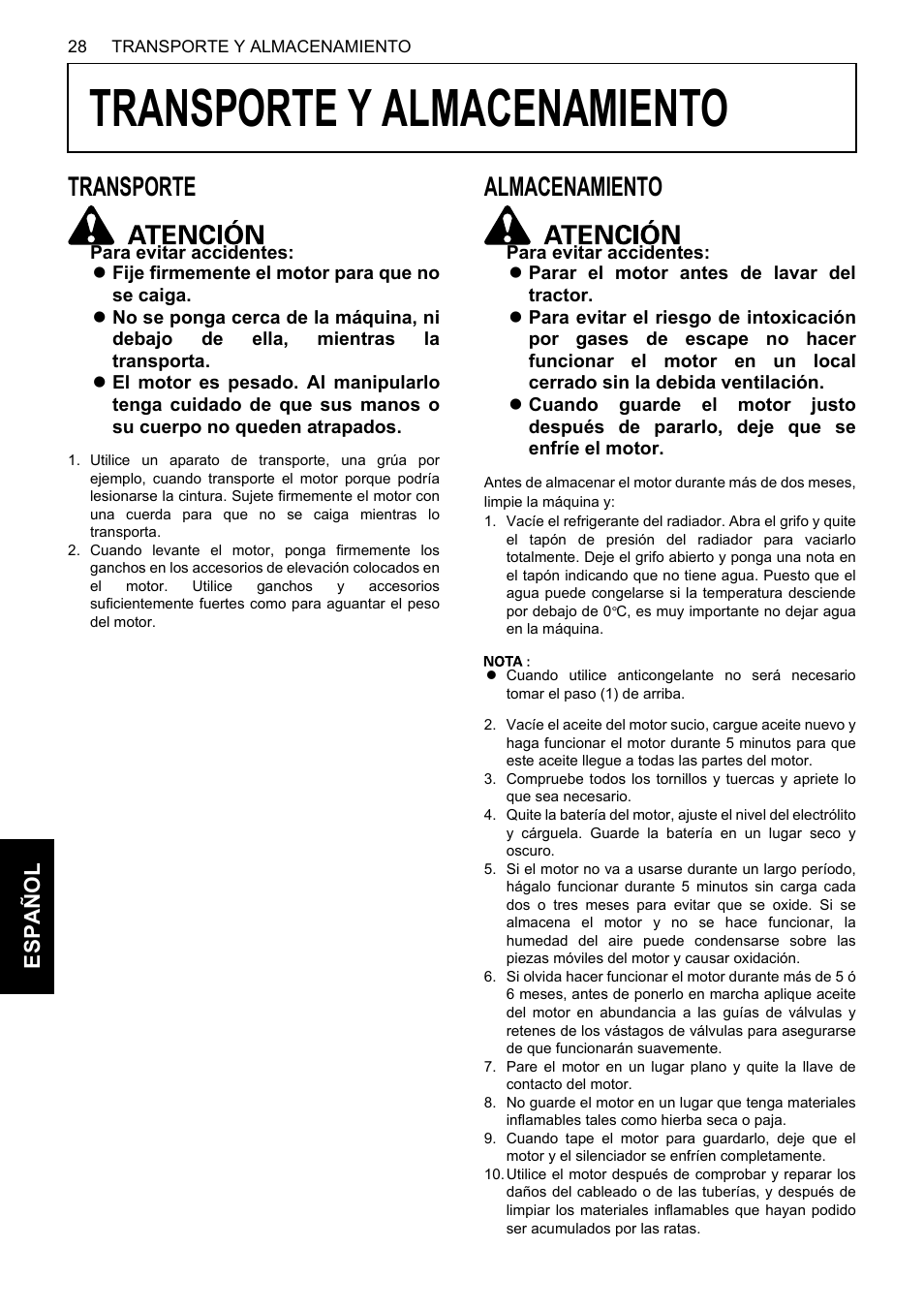 Transporte y almacenamiento, Transporte, Almacenamiento | Transporte almacenamiento, Es pa ño l | Karcher HDS 13-80 De Tr1 User Manual | Page 232 / 244