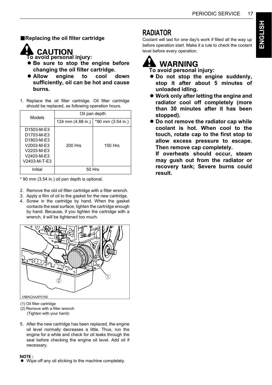 B replacing the oil filter cartridge, Radiator, Replacing the oil filter cartridge | En glish | Karcher HDS 13-80 De Tr1 User Manual | Page 33 / 244