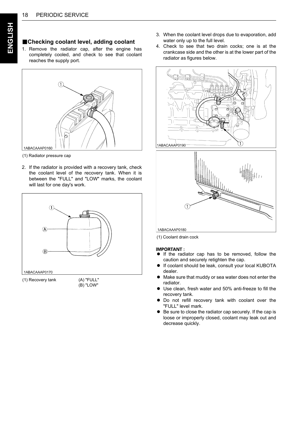 B checking coolant level, adding coolant, Checking coolant level, adding coolant, 18 t | En glish | Karcher HDS 13-80 De Tr1 User Manual | Page 34 / 244