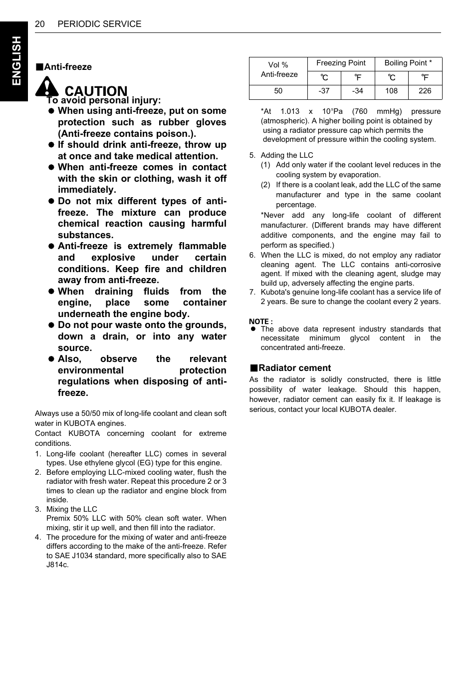 B anti-freeze, B radiator cement, Anti-freeze radiator cement | To 20, En glish | Karcher HDS 13-80 De Tr1 User Manual | Page 36 / 244