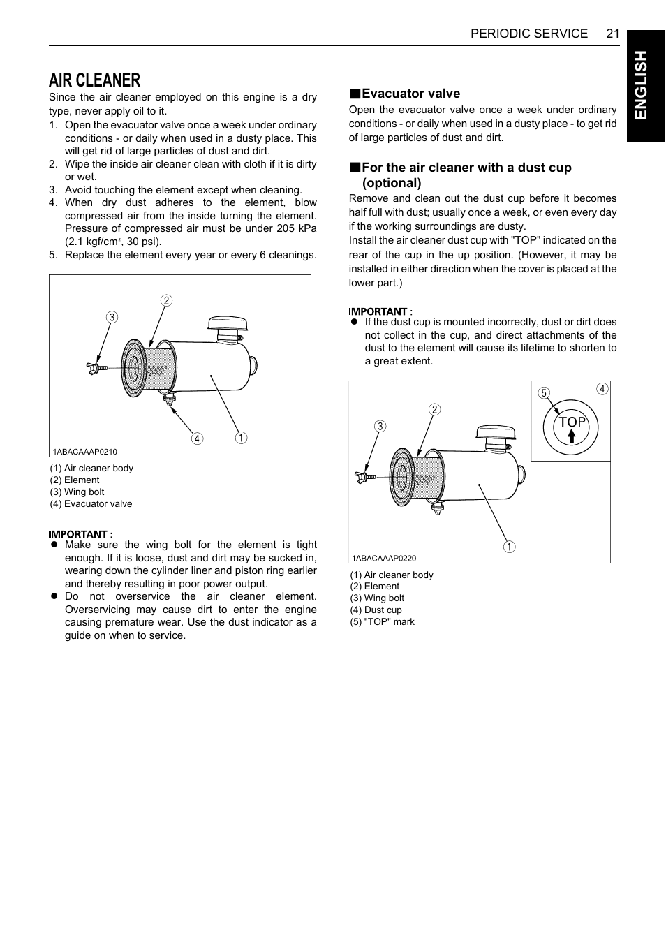 Air cleaner, B evacuator valve, B for the air cleaner with a dust cup (optional) | En glish | Karcher HDS 13-80 De Tr1 User Manual | Page 37 / 244