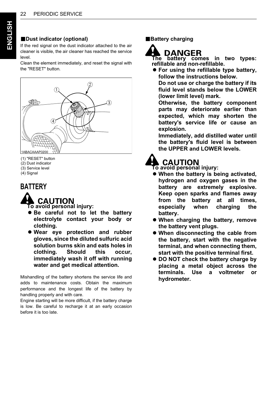 B dust indicator (optional), Battery, B battery charging | Dust indicator (optional), Battery charging | Karcher HDS 13-80 De Tr1 User Manual | Page 38 / 244