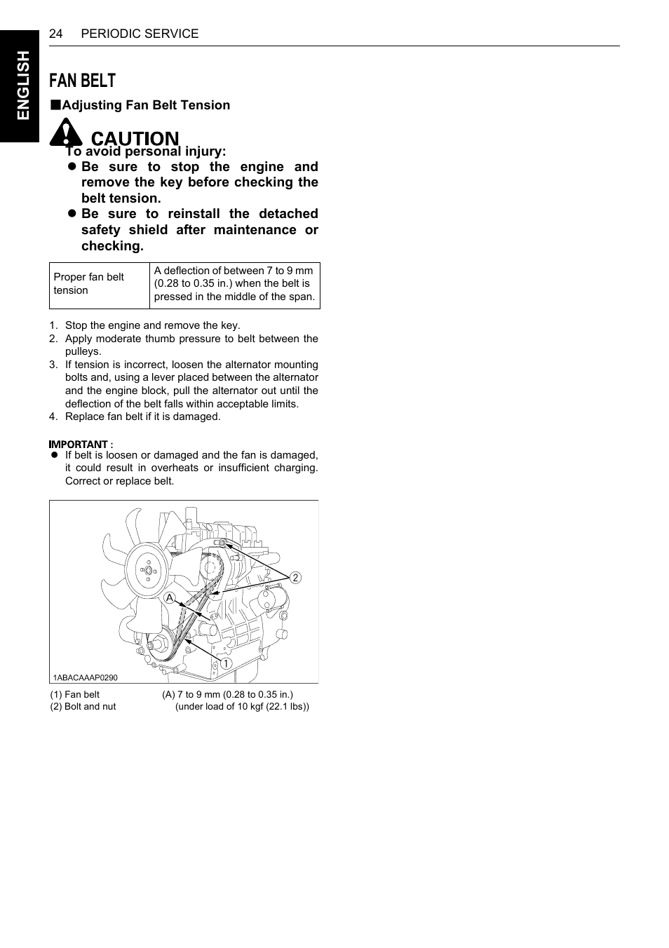 Fan belt, B adjusting fan belt tension, Adjusting fan belt tension | En glish | Karcher HDS 13-80 De Tr1 User Manual | Page 40 / 244