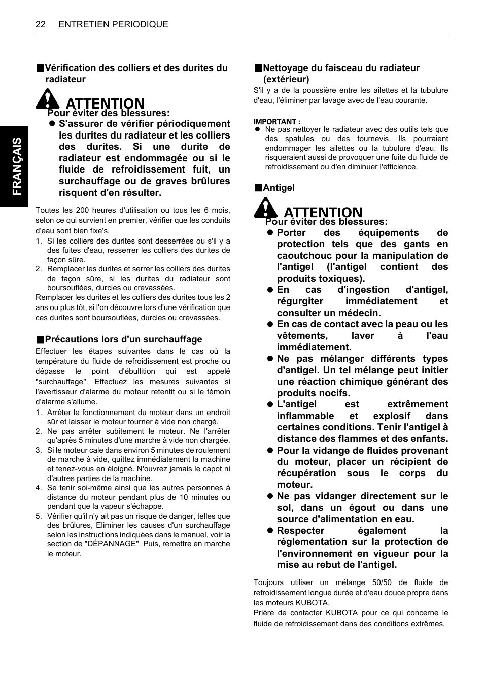 B précautions lors d'un surchauffage, B nettoyage du faisceau du radiateur (extérieur), B antigel | Fra nça is | Karcher HDS 13-80 De Tr1 User Manual | Page 82 / 244