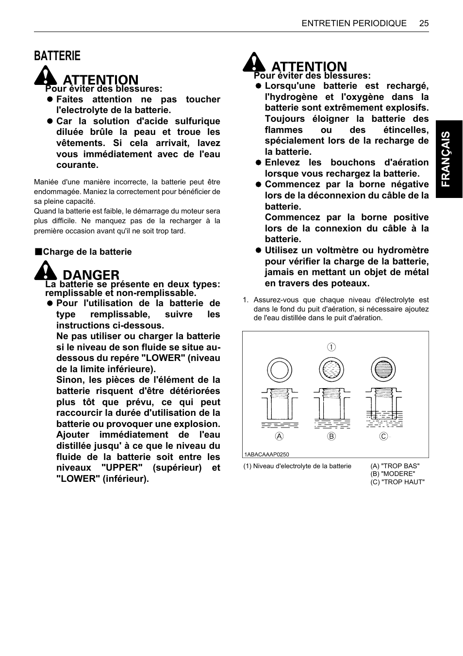 Batterie, B charge de la batterie, Charge de la batterie | Fra nça is | Karcher HDS 13-80 De Tr1 User Manual | Page 85 / 244