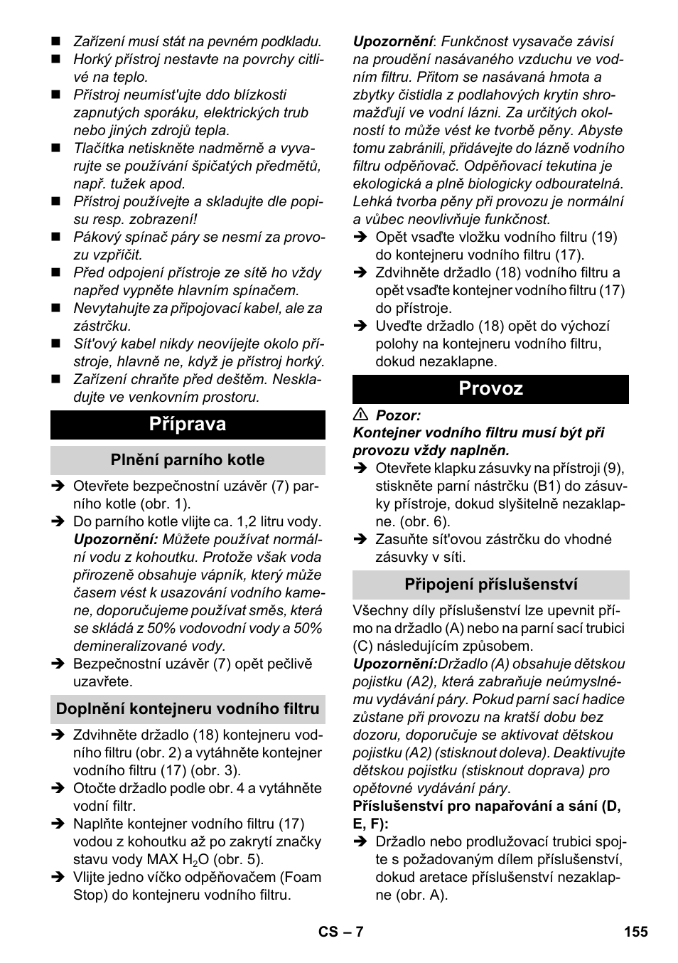 Příprava, Provoz | Karcher SV 1802 User Manual | Page 155 / 284