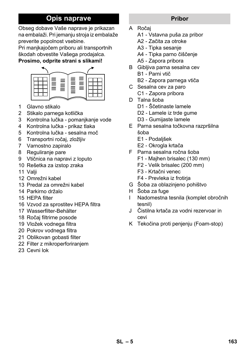 Opis naprave | Karcher SV 1802 User Manual | Page 163 / 284