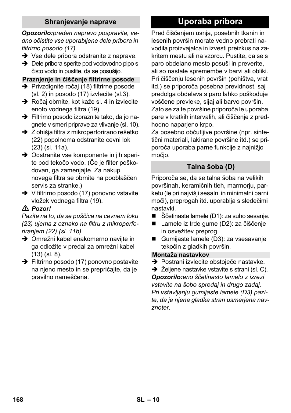 Uporaba pribora | Karcher SV 1802 User Manual | Page 168 / 284