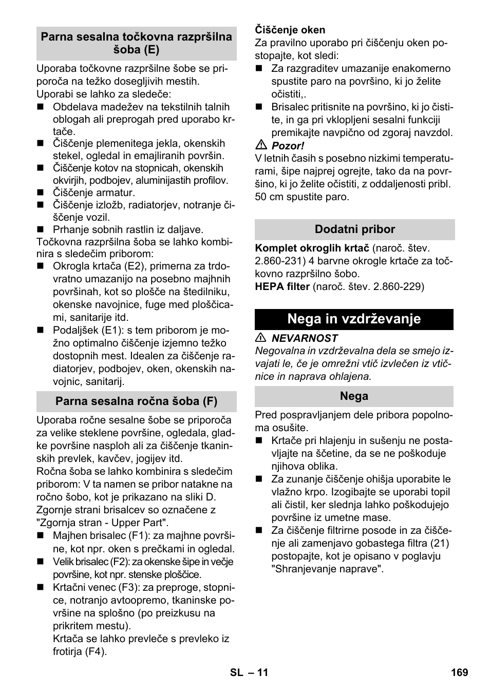 Nega in vzdrževanje | Karcher SV 1802 User Manual | Page 169 / 284