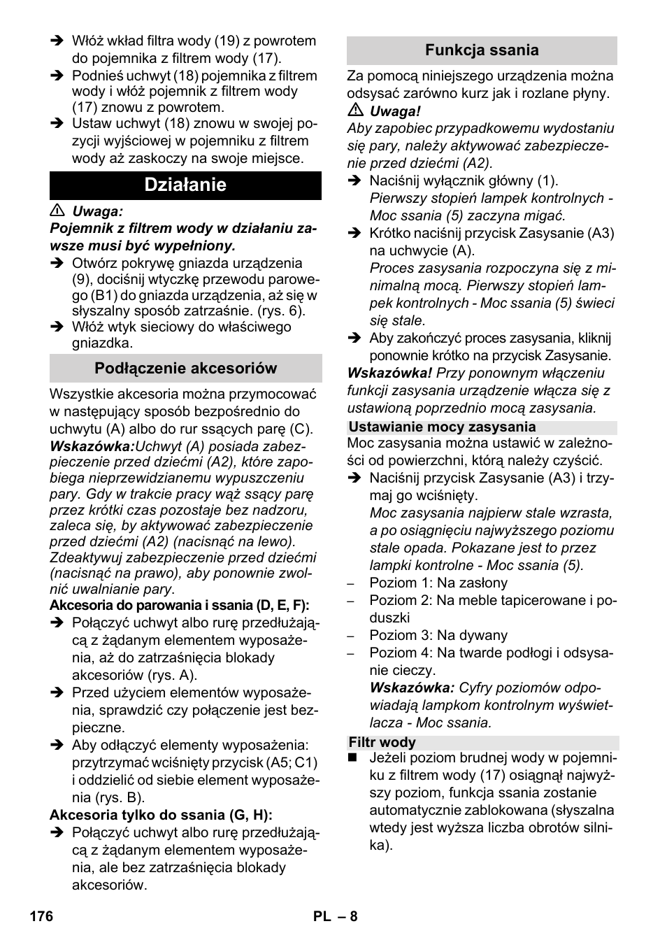 Działanie | Karcher SV 1802 User Manual | Page 176 / 284