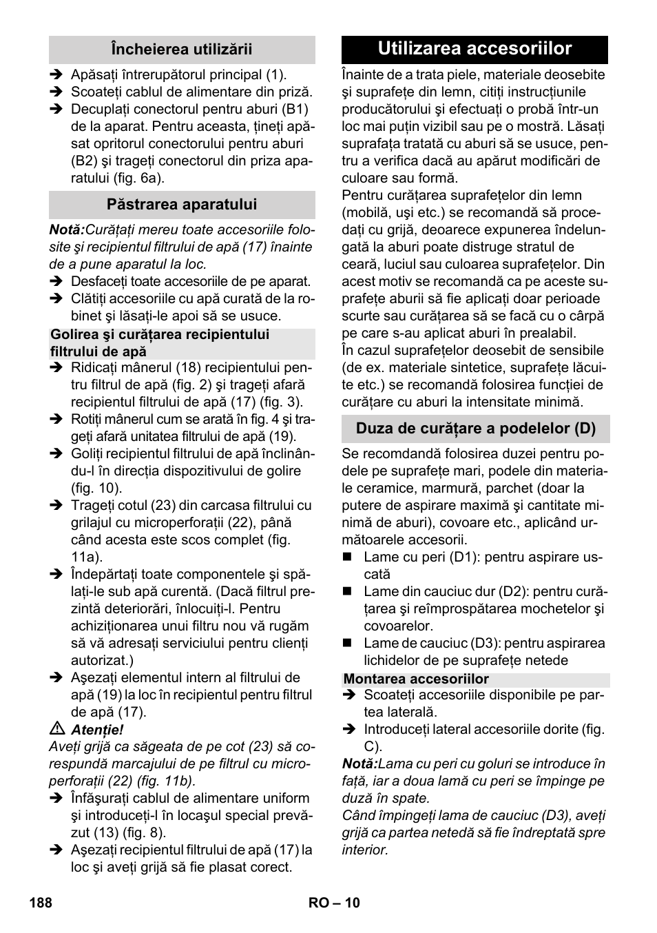Utilizarea accesoriilor | Karcher SV 1802 User Manual | Page 188 / 284