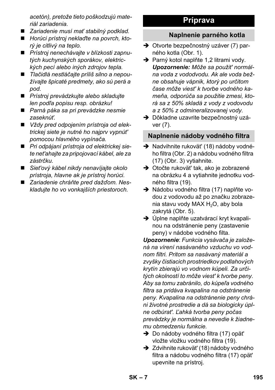 Príprava | Karcher SV 1802 User Manual | Page 195 / 284