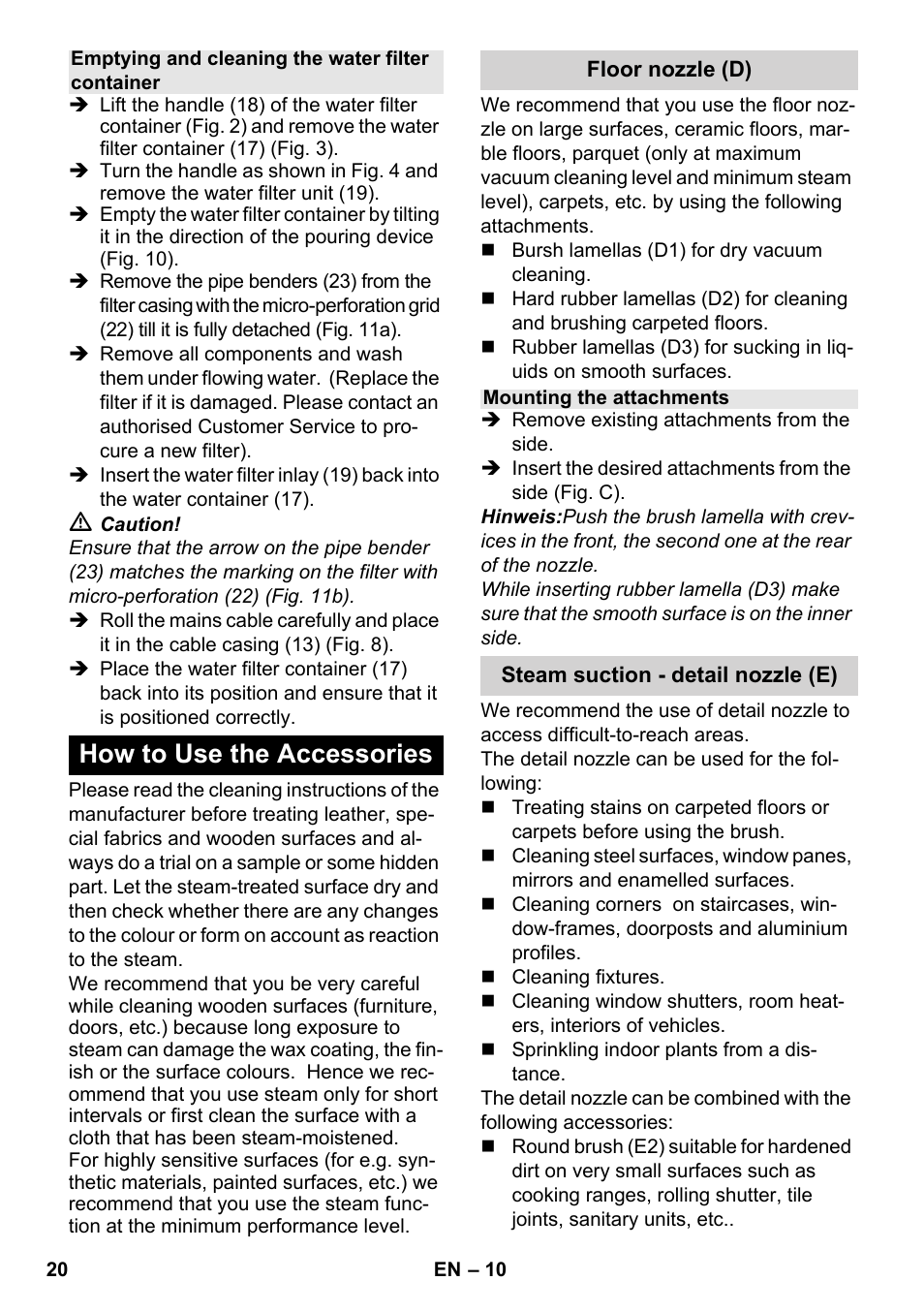 How to use the accessories | Karcher SV 1802 User Manual | Page 20 / 284
