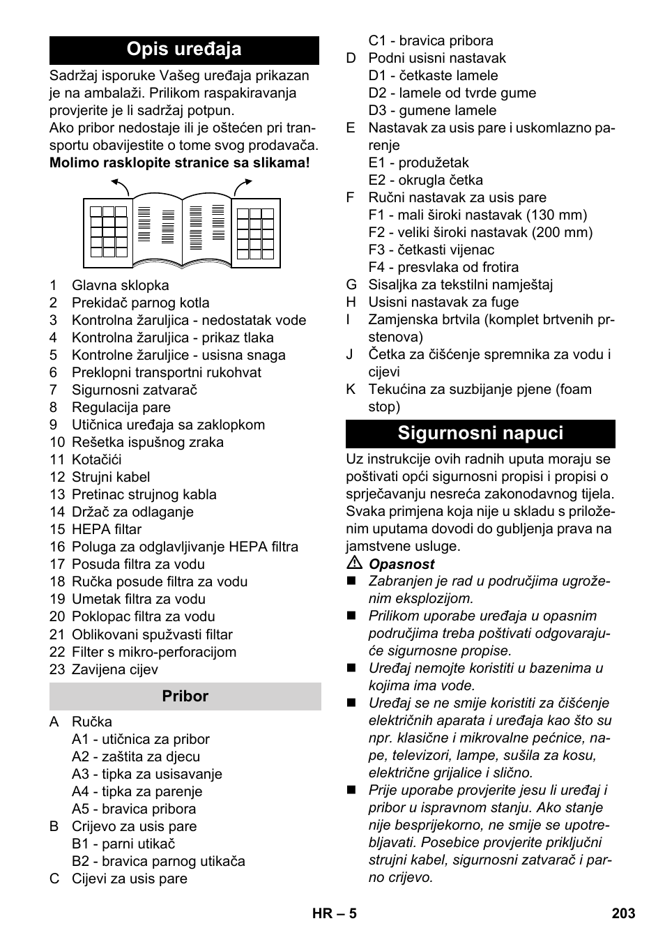 Opis uređaja, Sigurnosni napuci | Karcher SV 1802 User Manual | Page 203 / 284