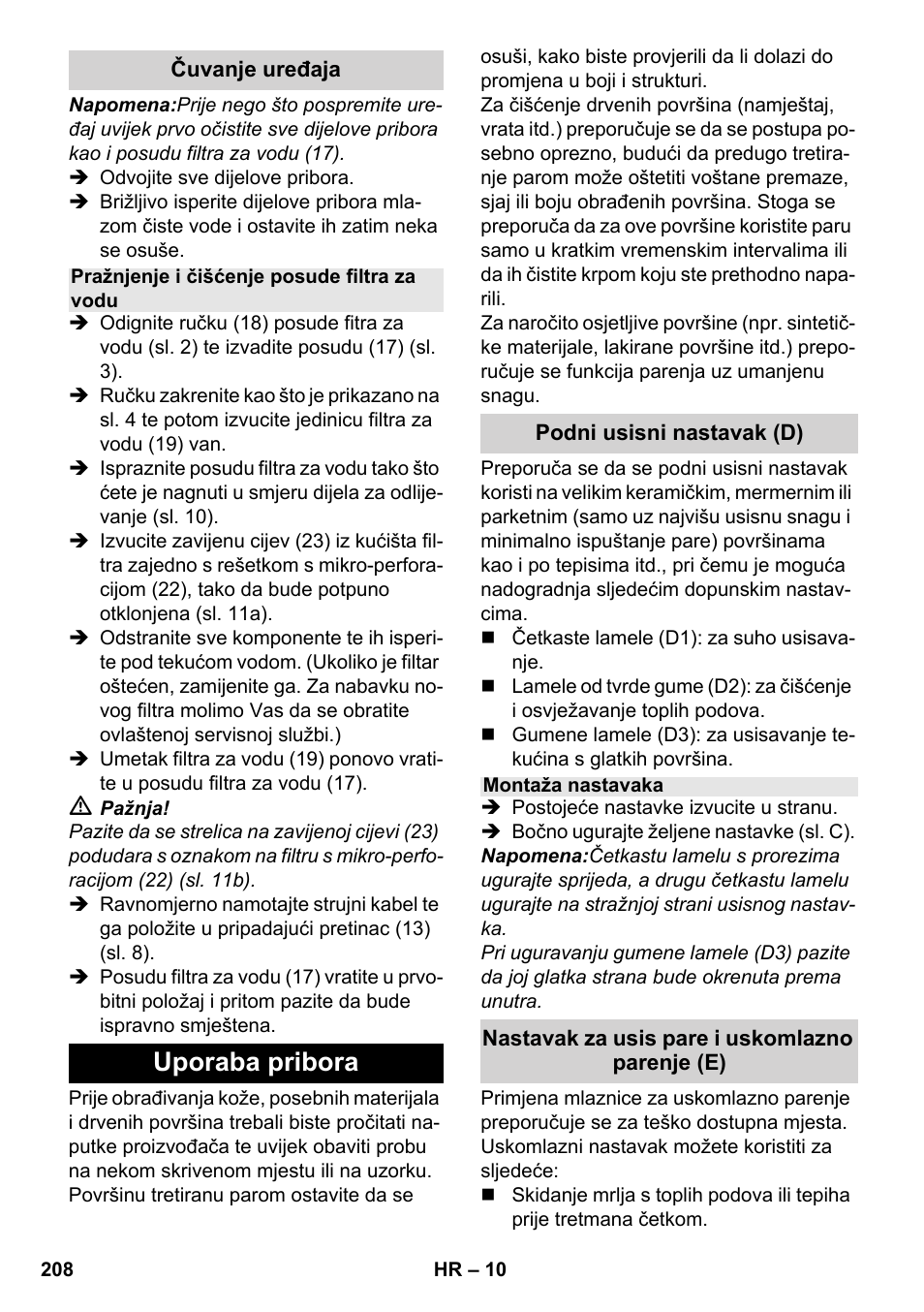 Uporaba pribora | Karcher SV 1802 User Manual | Page 208 / 284