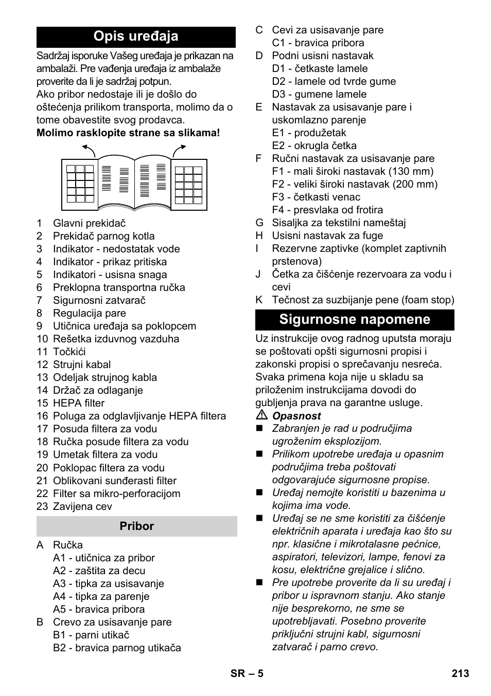 Opis uređaja, Sigurnosne napomene | Karcher SV 1802 User Manual | Page 213 / 284