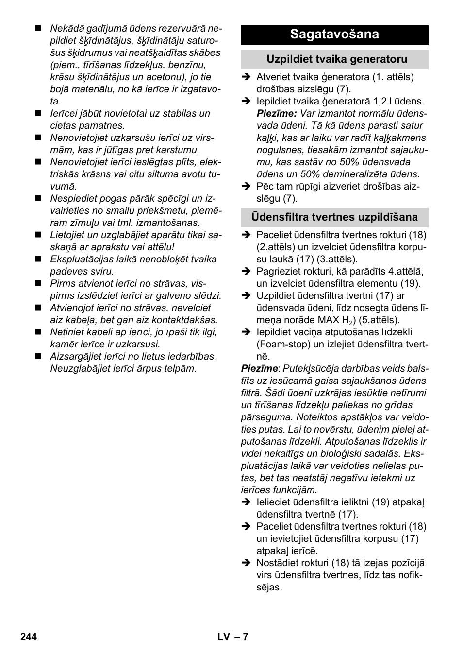 Sagatavošana | Karcher SV 1802 User Manual | Page 244 / 284