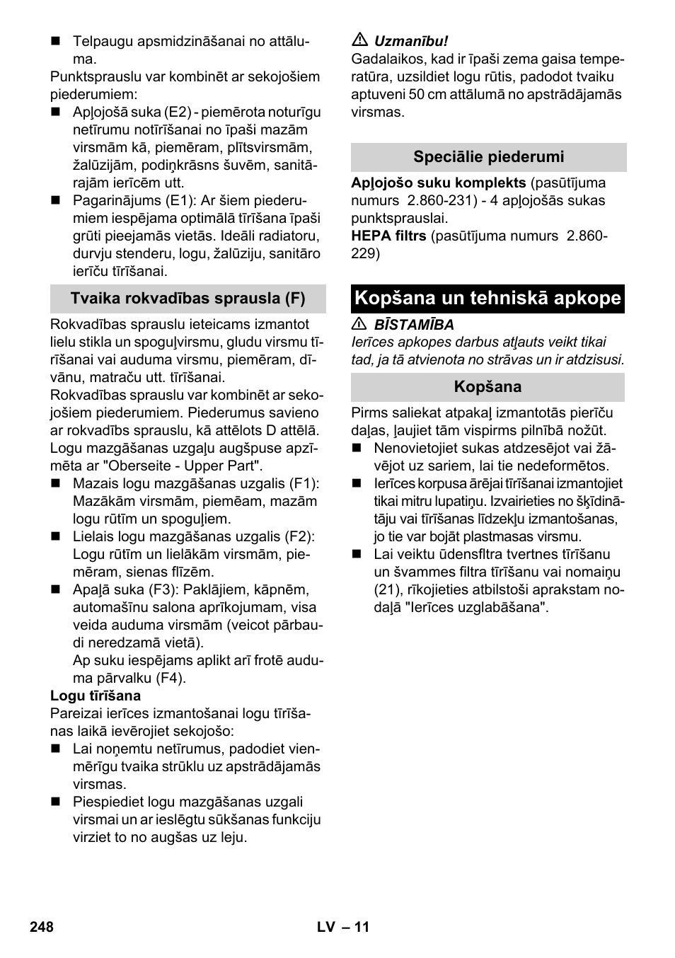 Kopšana un tehniskā apkope | Karcher SV 1802 User Manual | Page 248 / 284