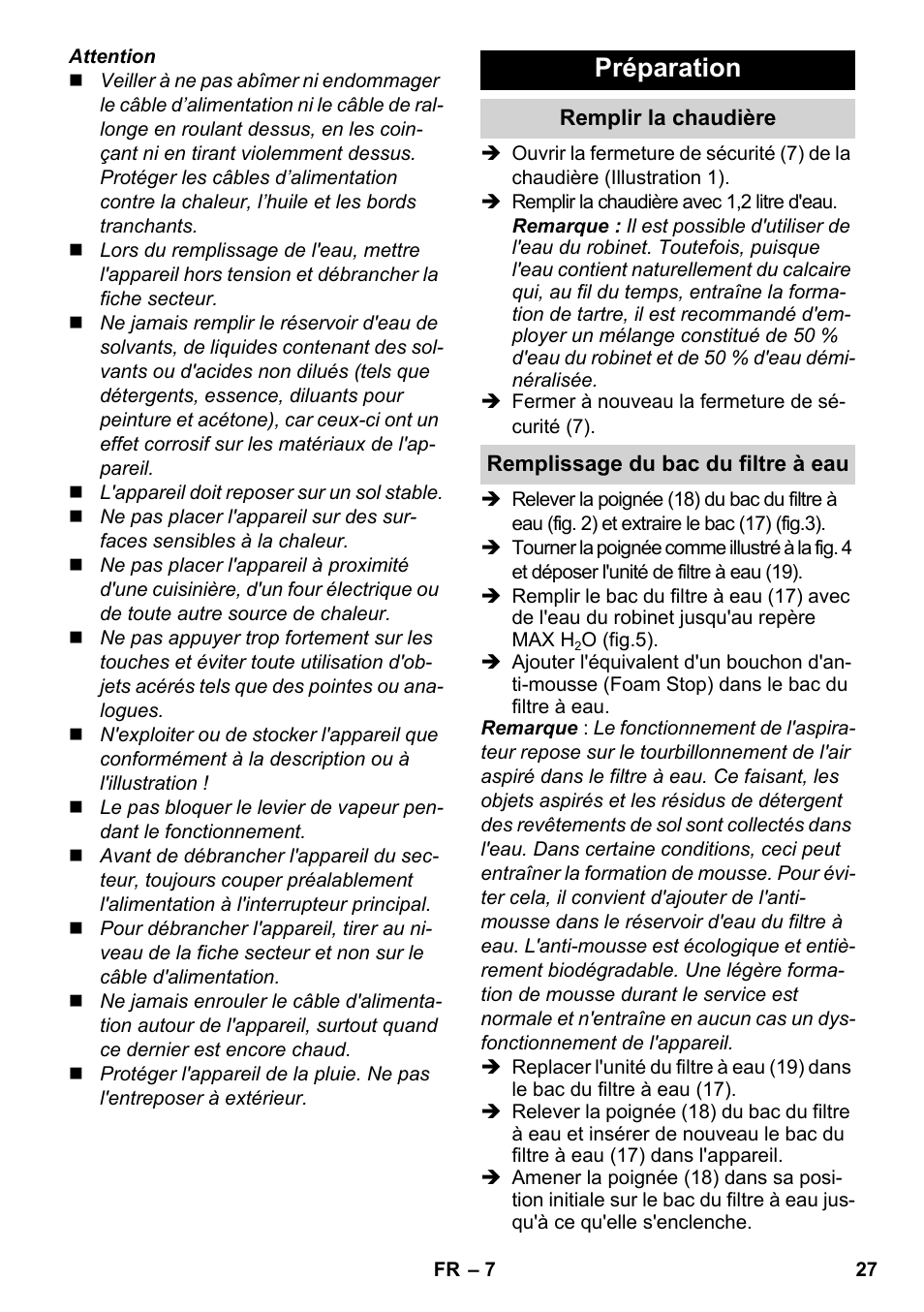 Préparation | Karcher SV 1802 User Manual | Page 27 / 284