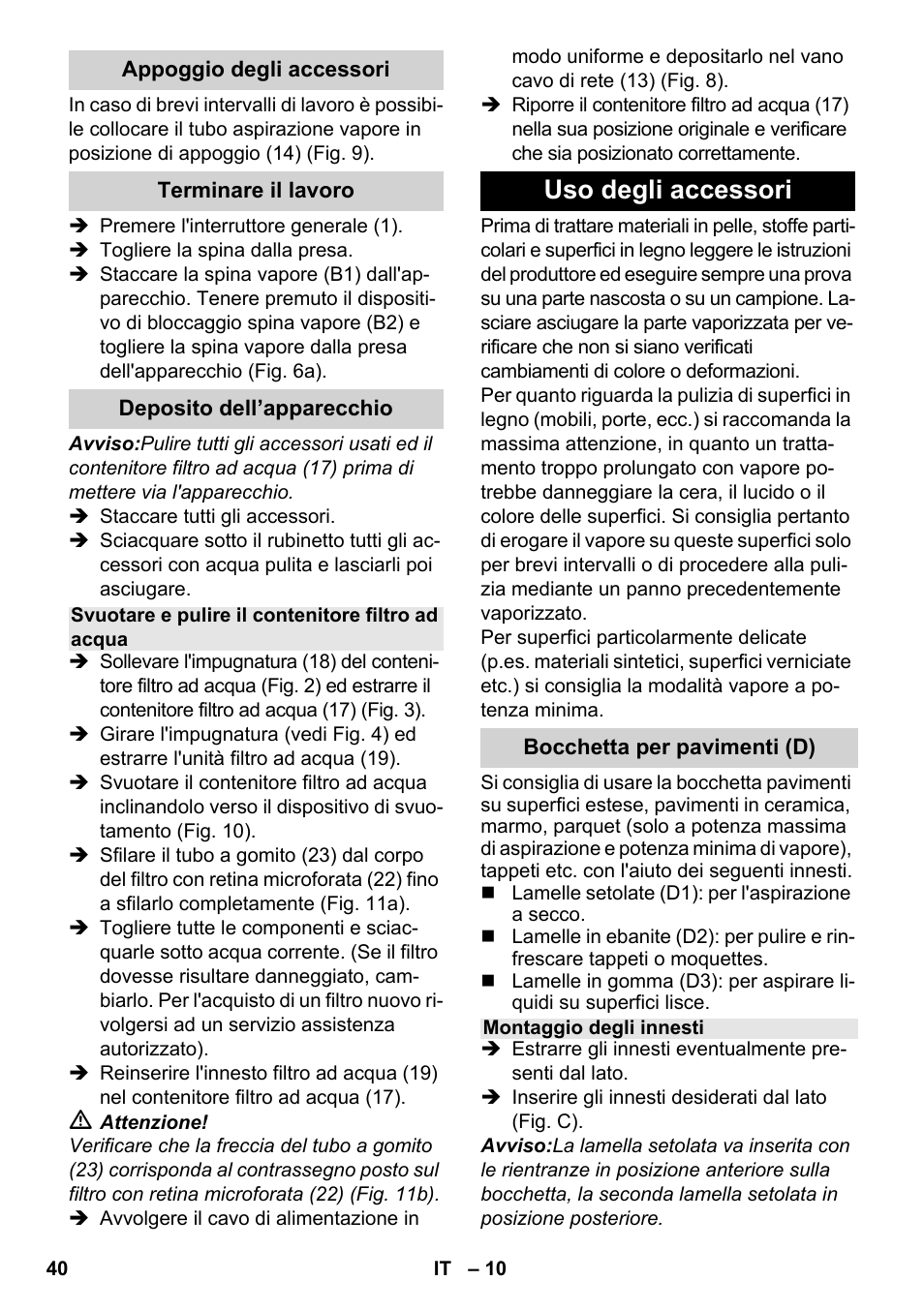 Uso degli accessori | Karcher SV 1802 User Manual | Page 40 / 284