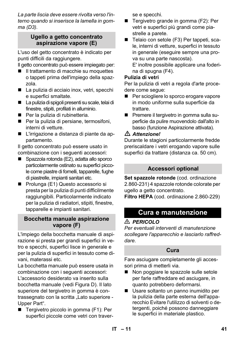 Cura e manutenzione | Karcher SV 1802 User Manual | Page 41 / 284