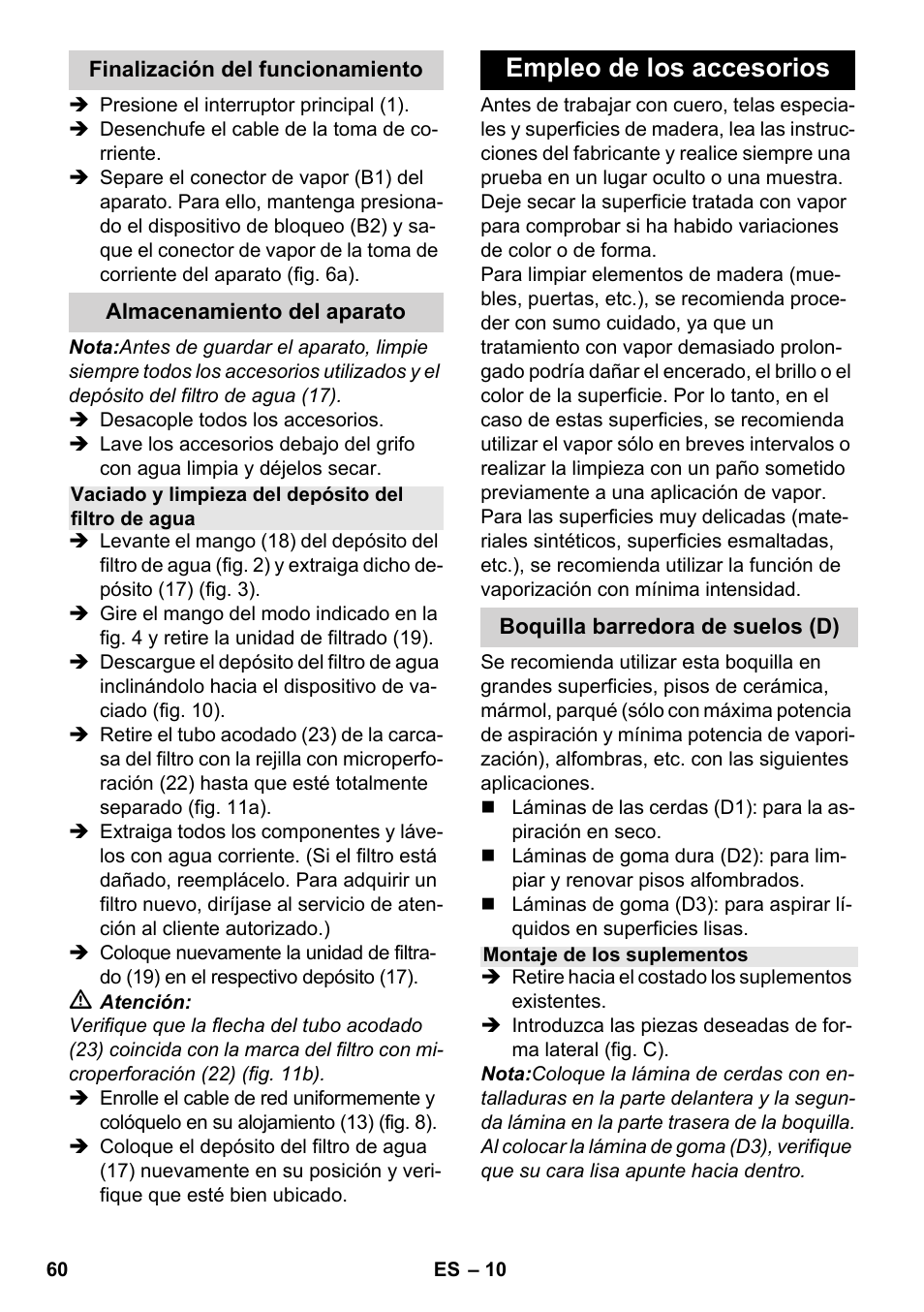 Empleo de los accesorios | Karcher SV 1802 User Manual | Page 60 / 284