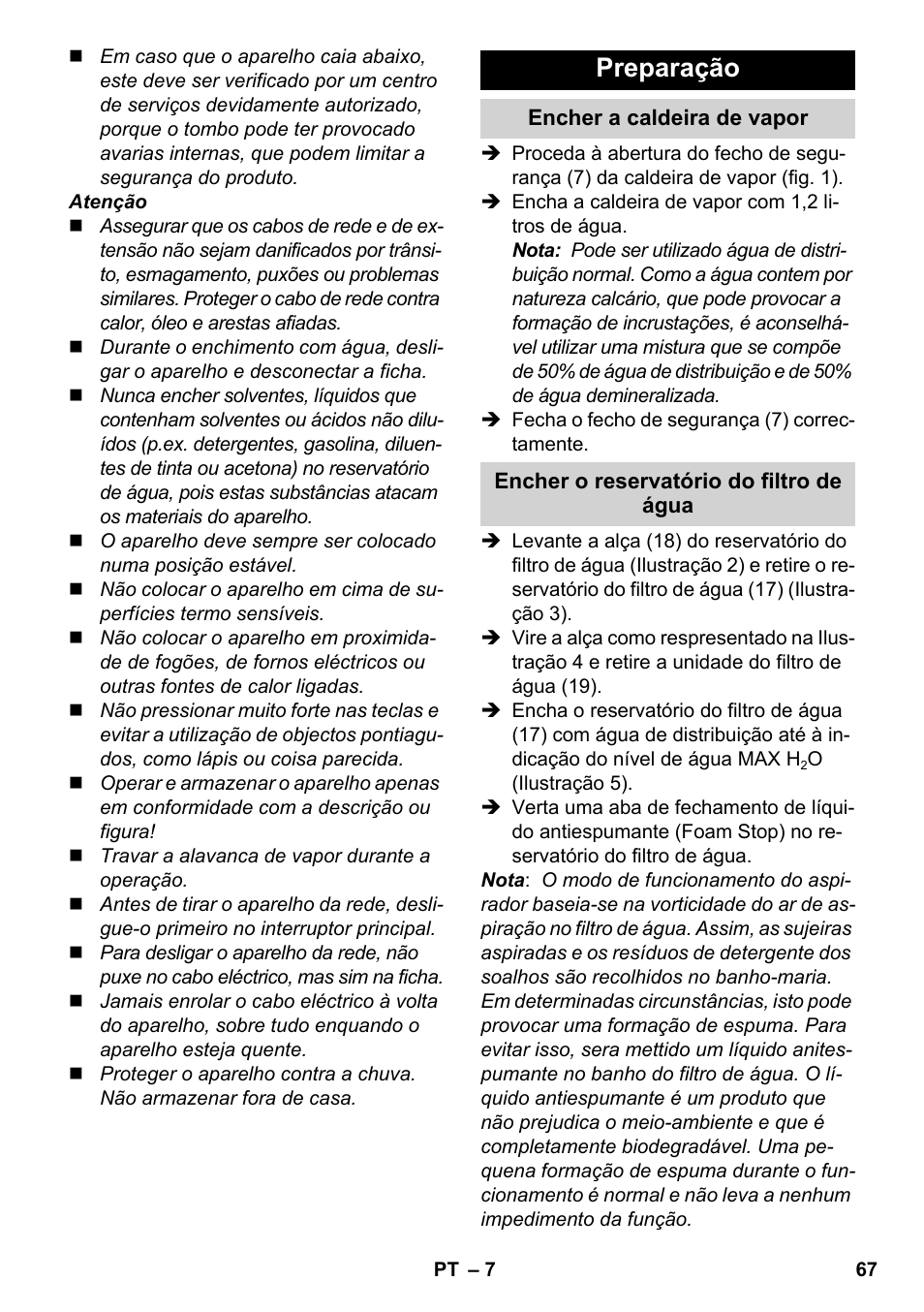 Preparação | Karcher SV 1802 User Manual | Page 67 / 284