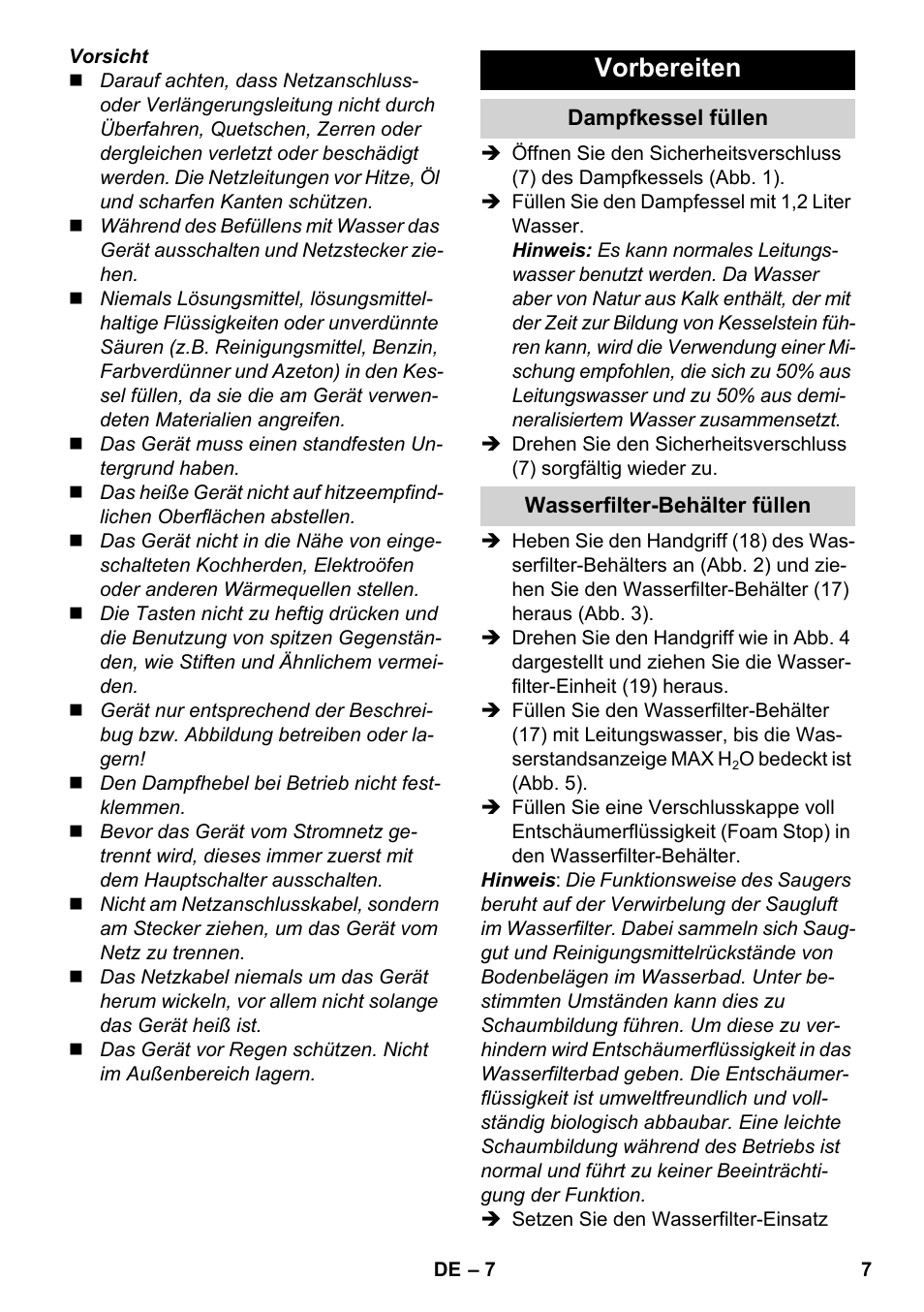 Vorbereiten | Karcher SV 1802 User Manual | Page 7 / 284