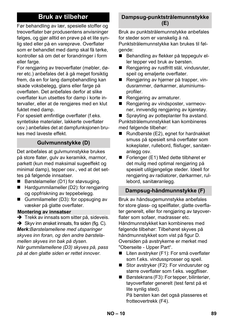 Bruk av tilbehør | Karcher SV 1802 User Manual | Page 89 / 284