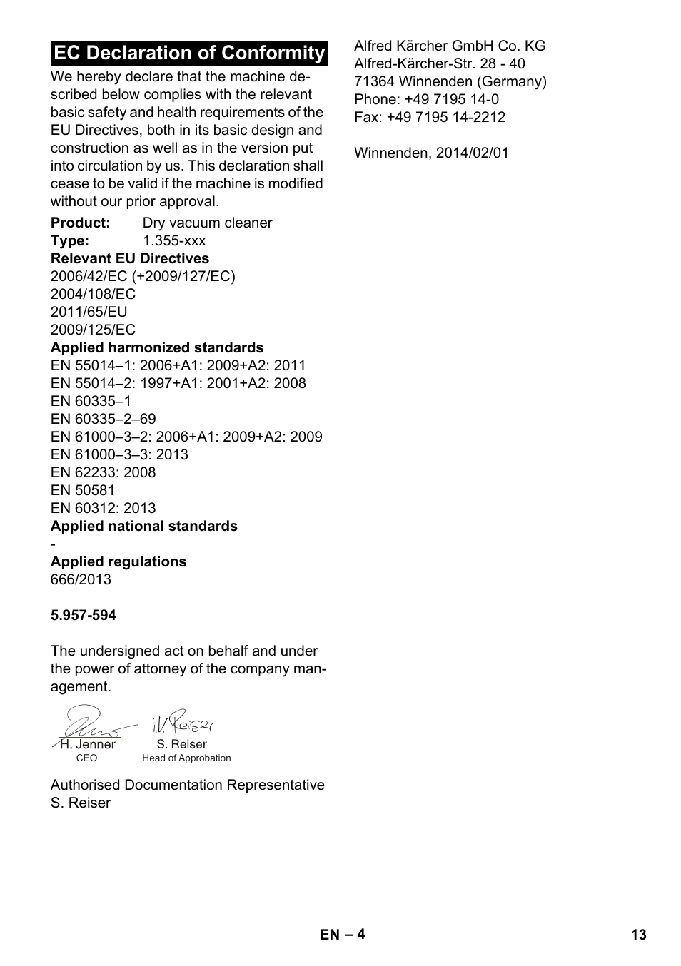 Ec declaration of conformity | Karcher T 17-1 User Manual | Page 13 / 144