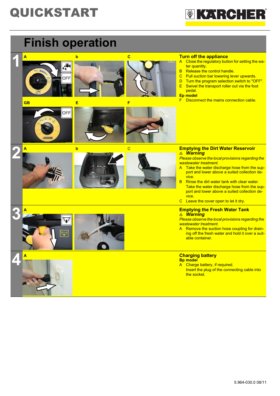 Quickstart, Finish operation | Karcher BR 40-25 C Ep EU User Manual | Page 3 / 5