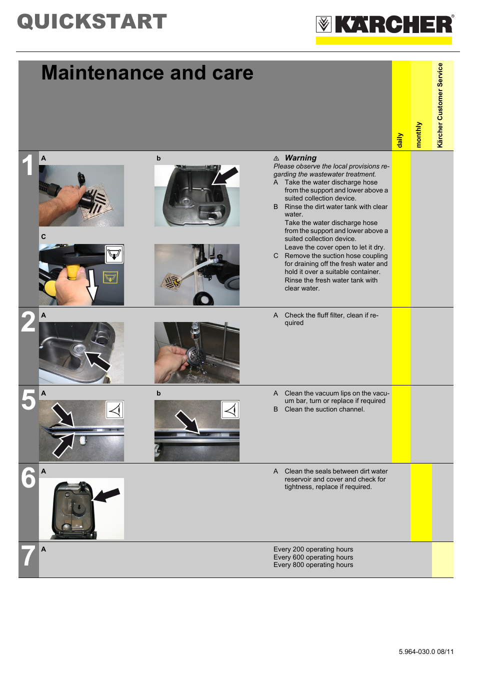 Quickstart, Maintenance and care | Karcher BR 40-25 C Ep EU User Manual | Page 4 / 5