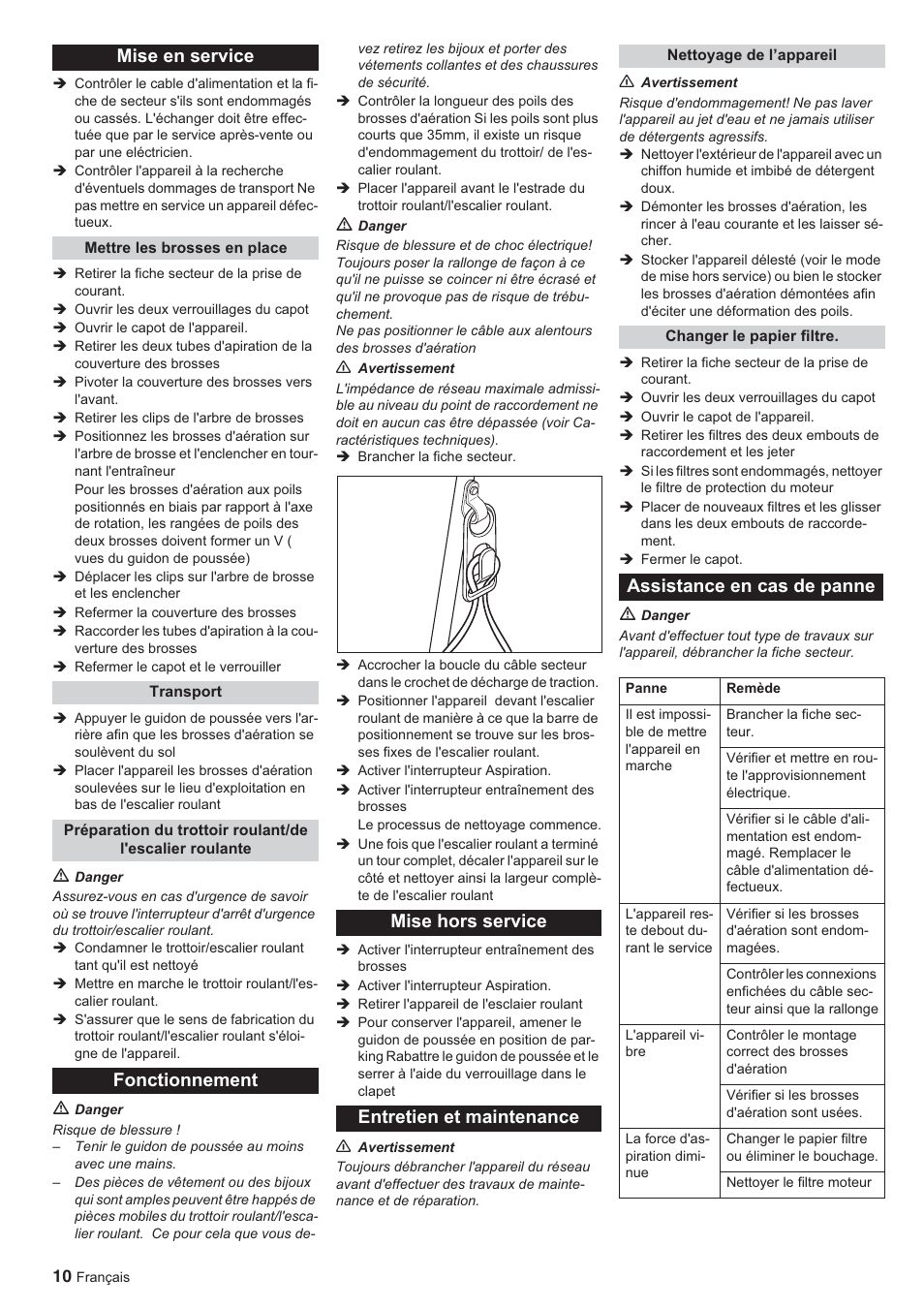 Mise en service, Assistance en cas de panne | Karcher BR 45-10 ESC User Manual | Page 10 / 88