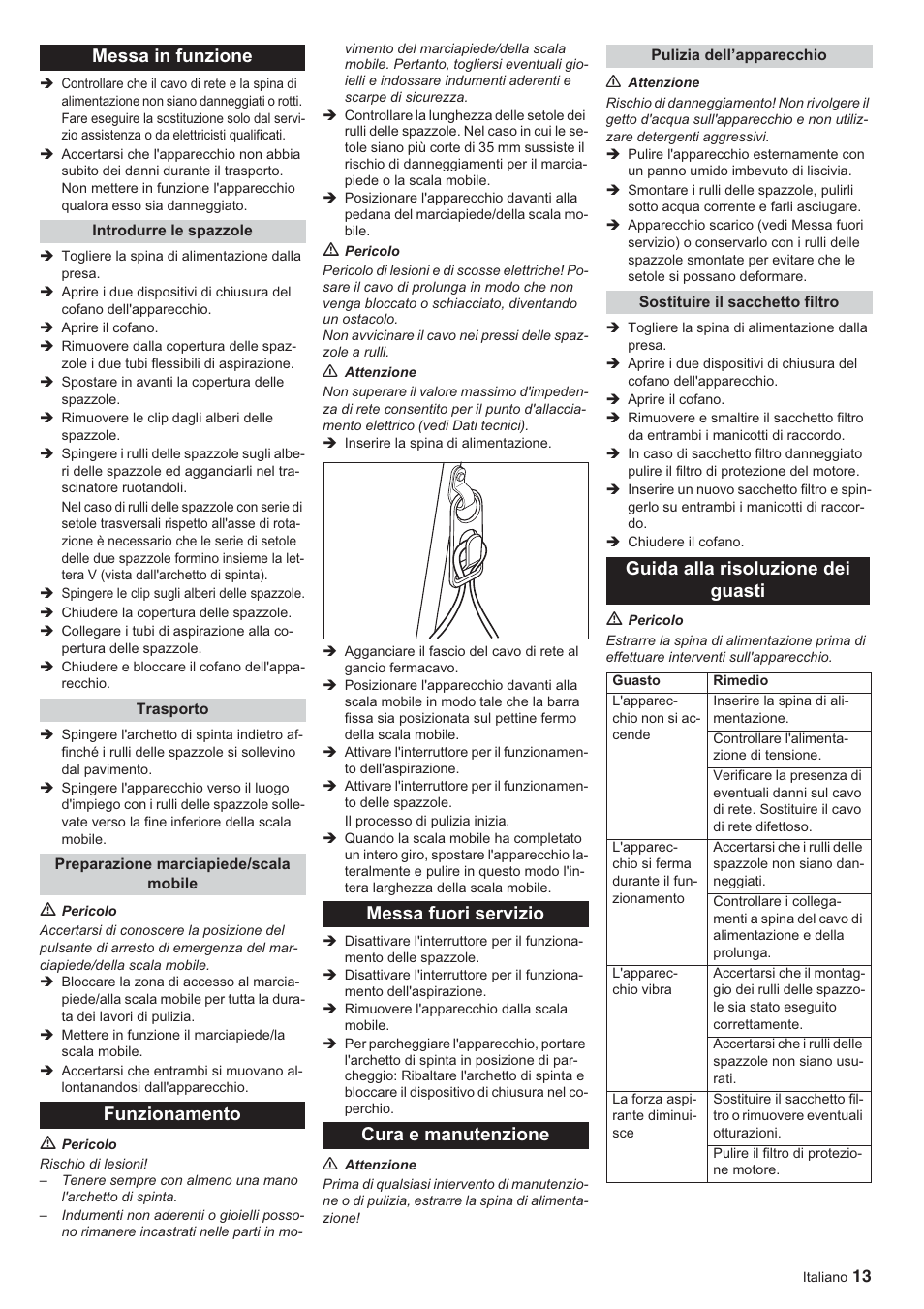 Messa in funzione, Guida alla risoluzione dei guasti | Karcher BR 45-10 ESC User Manual | Page 13 / 88