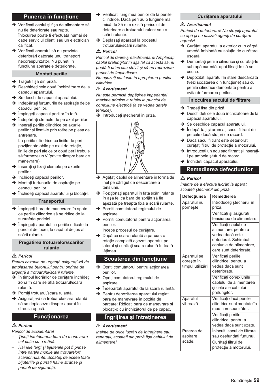 Punerea în funcġiune, Remedierea defecġiunilor | Karcher BR 45-10 ESC User Manual | Page 59 / 88