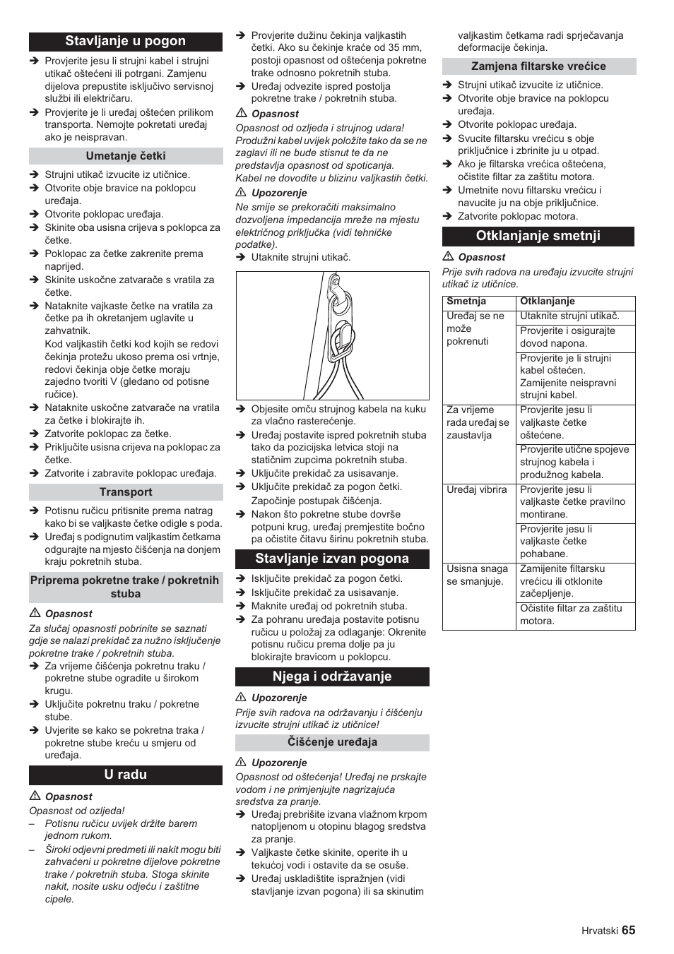 Stavljanje u pogon, U radu stavljanje izvan pogona njega i održavanje, Otklanjanje smetnji | Karcher BR 45-10 ESC User Manual | Page 65 / 88